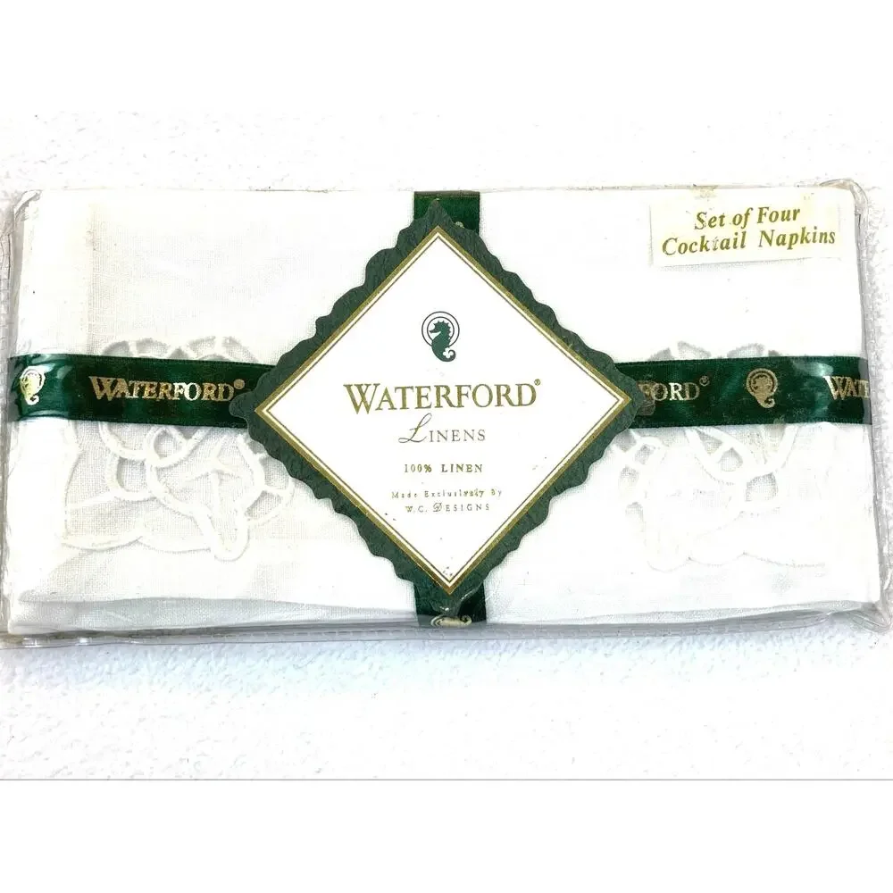 Waterford Cloth Linen Cocktail Napkins 4/PK, Lace, Linen NIP